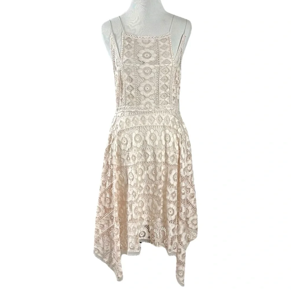 Free People Ethereal Fairy Lace Apron Handkerchief Dress Ivory Nude Bohemian 4